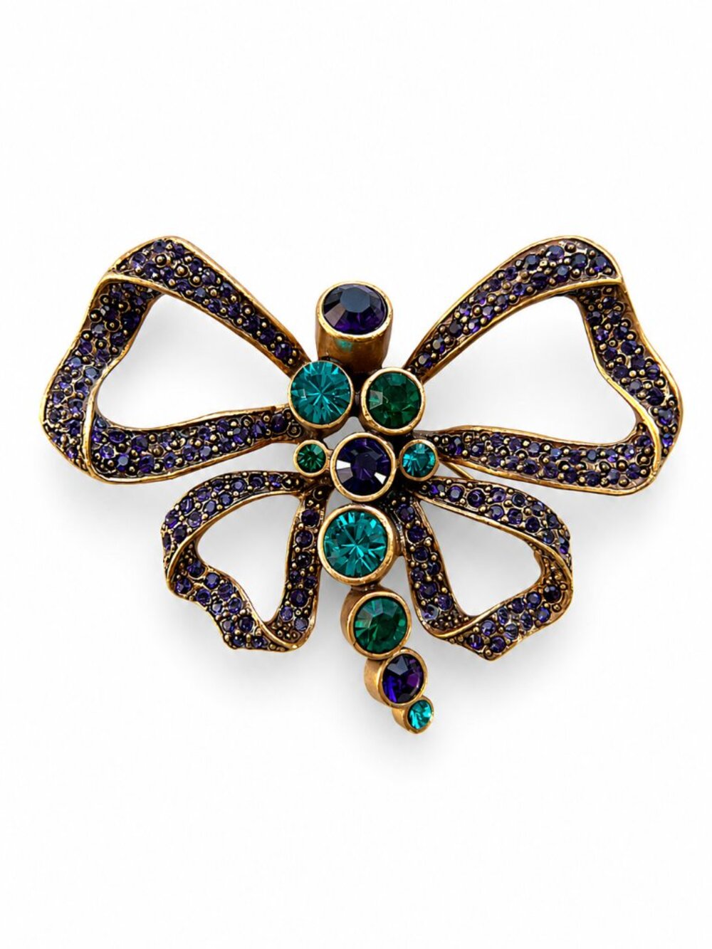 Oscar de la Renta Sapphire & Teal Crystal Butterfly Bow Brooch